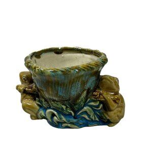Vintage frog and water lily planter or‎ vase, unmarked